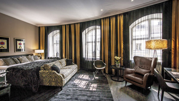 A luxe room at the Hotel Lilla Roberts in Helsinki.