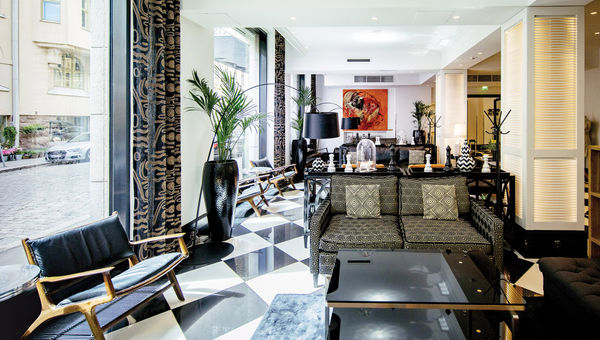 The lobby bar at the Hotel Lilla Roberts mixes classic with "positive Nordic madness."