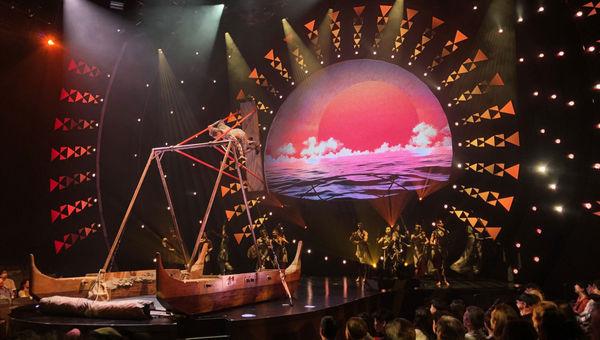 The opening act takes the audience to the time of Polynesian migration, with music, dancing and high-flying aerial acrobatics.